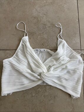 Zara Cream Twist-Front Pleated Crop Cami